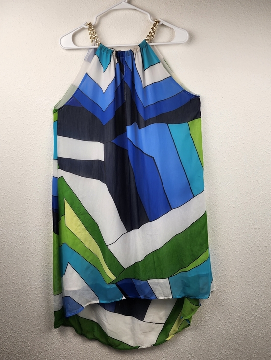 VENUS Dresses & Skirts - VENUS Blue Green High-Low Halter Dress with Gold Chain Straps